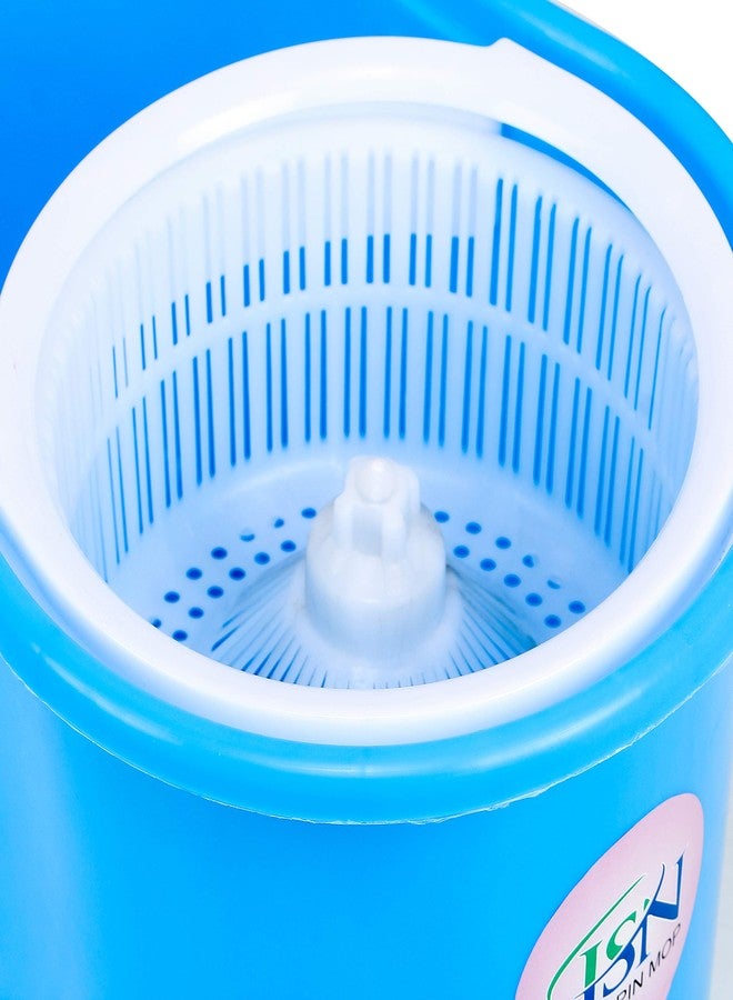 JSN Plastic Easy Magic 360 Degree Bucket Spin Double Drive Hand Pressure Floor Mop with 2 Microfiber Heads (Medium; Blue) - Image 4